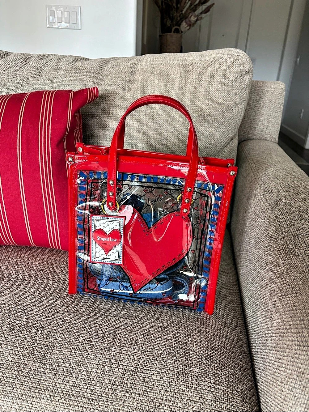Brighton Striped Love Clear Vinyl Tote in Red & Blue